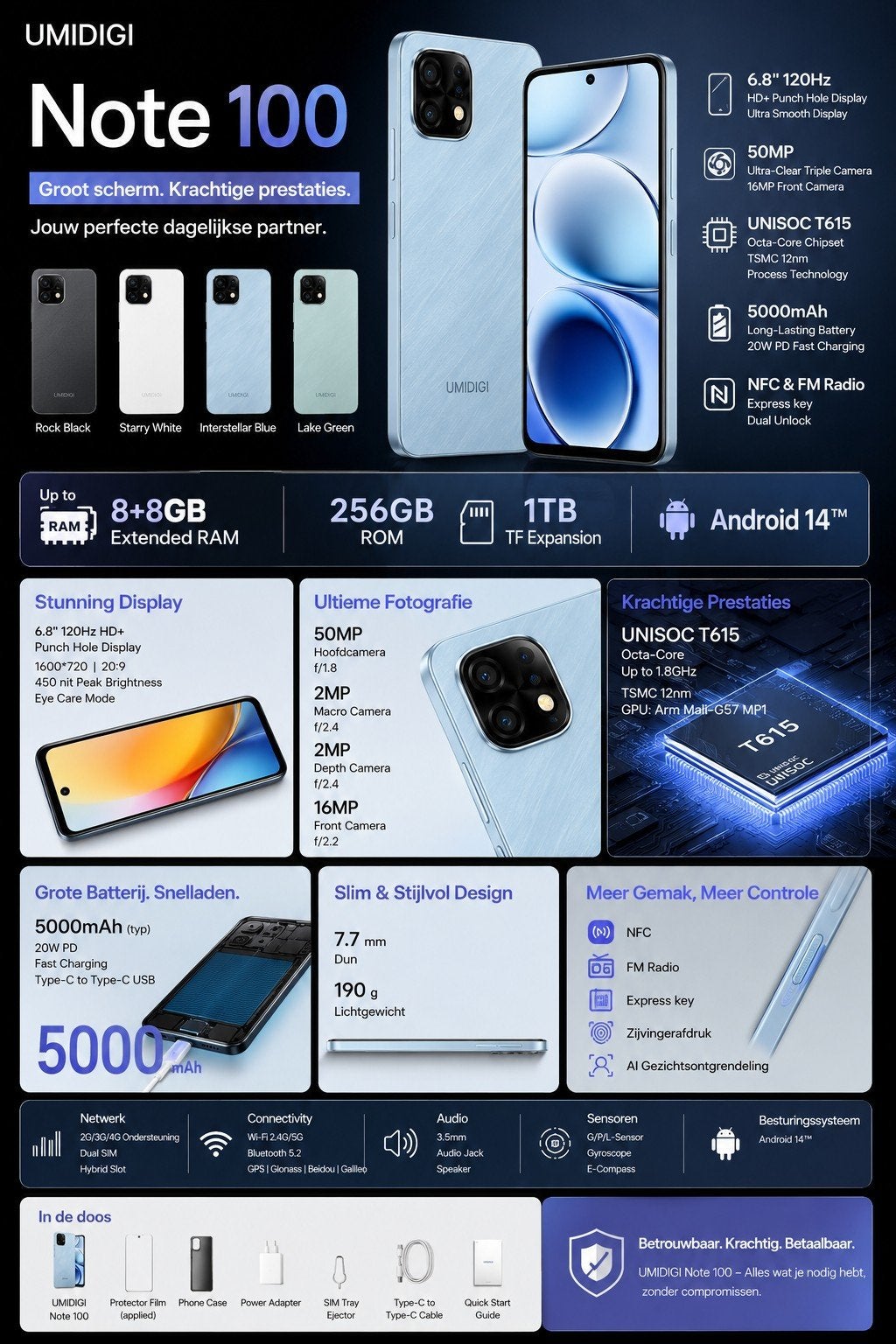 UMIDIGI Note 100 - Nieuw in doos, 12GB RAM, 128GB ROM, Overige modellen, Nieuw, Ophalen of Verzenden, Zonder simlock