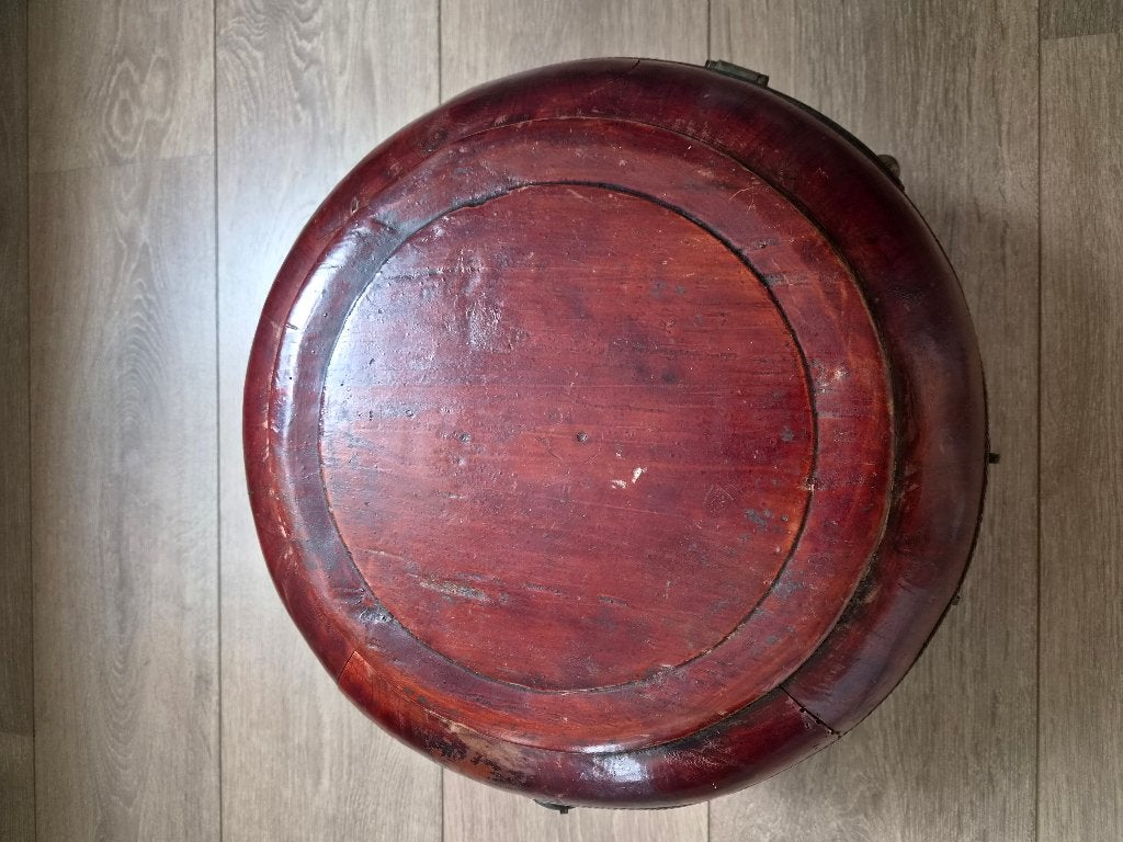 Antieke Chinese ronde houten doos (blikvanger), Ophalen of Verzenden