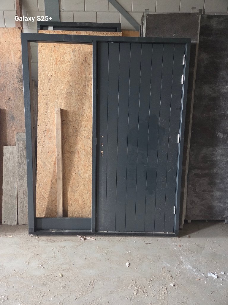 Hardhouten achterdeur kozijn met zijlicht, Raamkozijn, Nieuw, 150 tot 225 cm, Hout