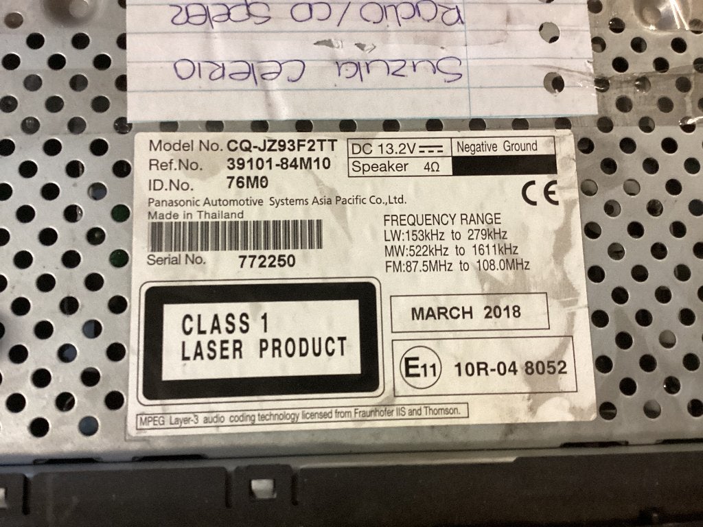 Suzuki Celerio Radio CD Speler Bluetooth 39101-84M1, Auto diversen, Ophalen, Gebruikt
