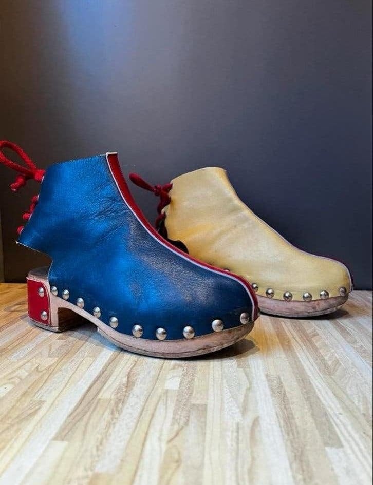 Vintage klompen met houten en leder, jaren 60, Kleding | Dames, Schoenen, Ophalen, Overige kleuren, Overige typen, Zo goed als nieuw