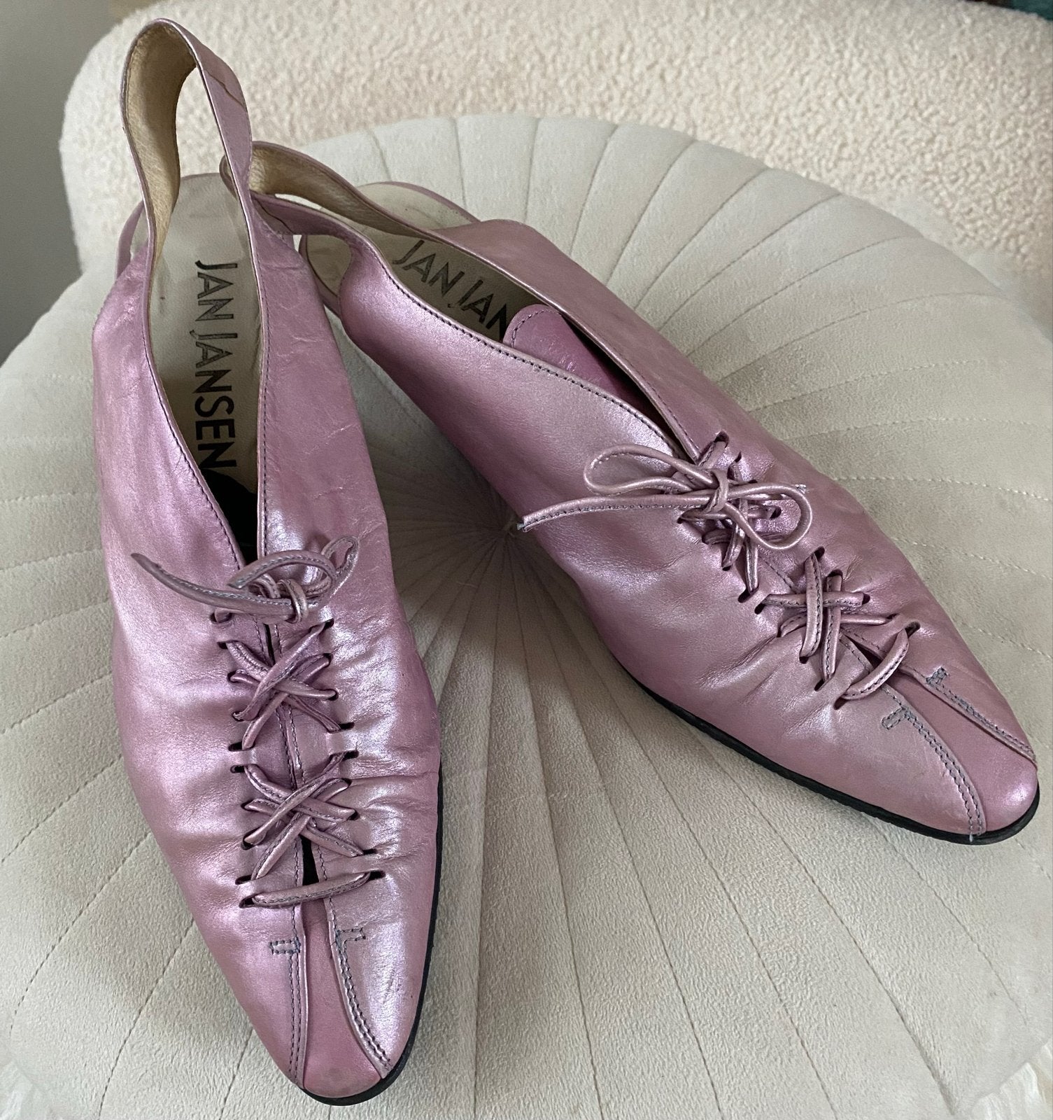 Jan Jansen Zomerschoenen Lila Metallic Leer Maat 36, Ophalen, Gedragen, Overige kleuren, Schoenen met lage hakken