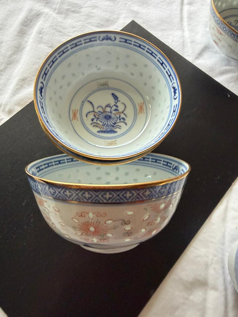 Set van 3 Chinese rijstkommen met lepels, Antiek en Kunst, Antiek | Porselein, Ophalen of Verzenden