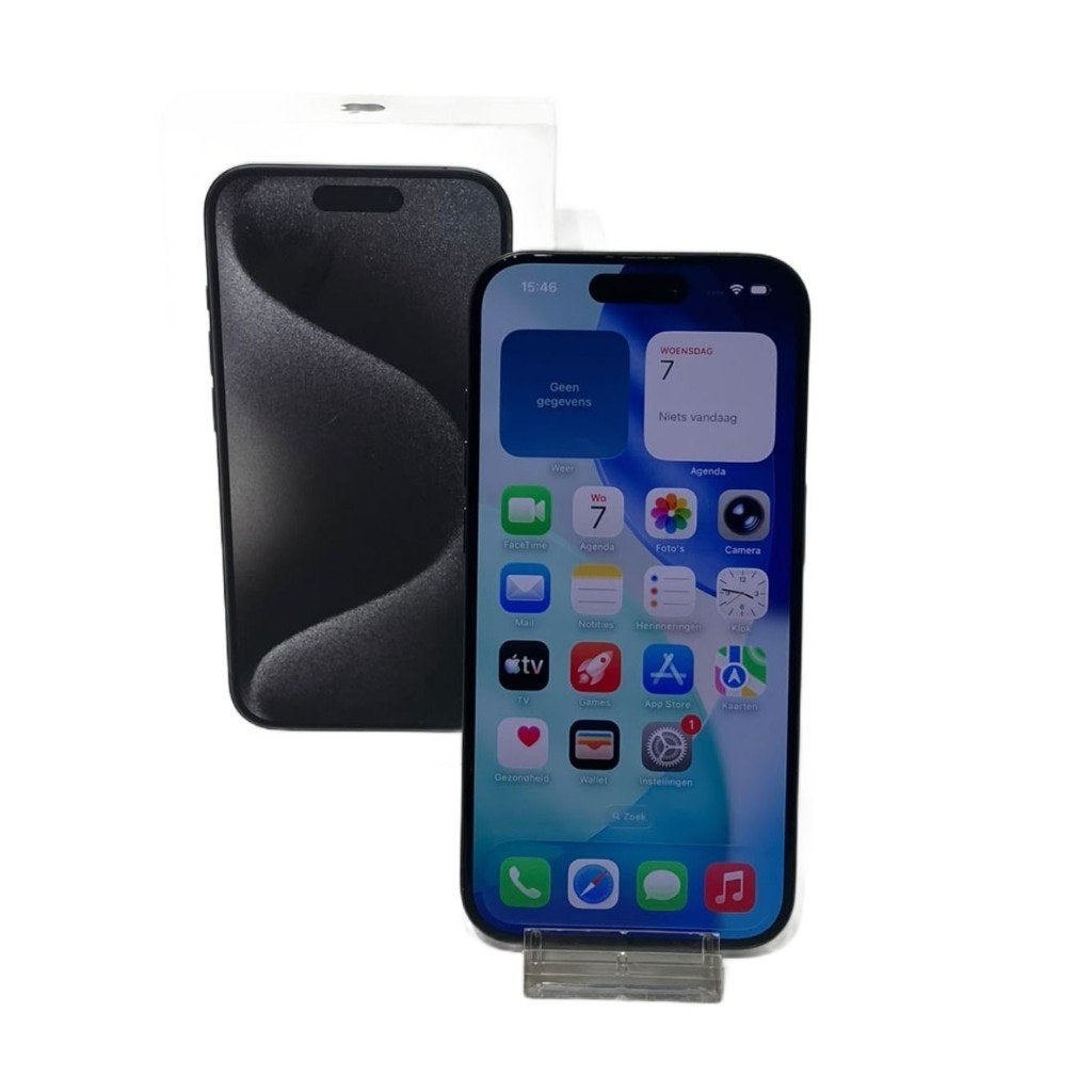 iPhone 15 Pro 128GB Black Titanium Accu:81% in Doos, 128 GB, Zwart, Ophalen of Verzenden, Zo goed als nieuw