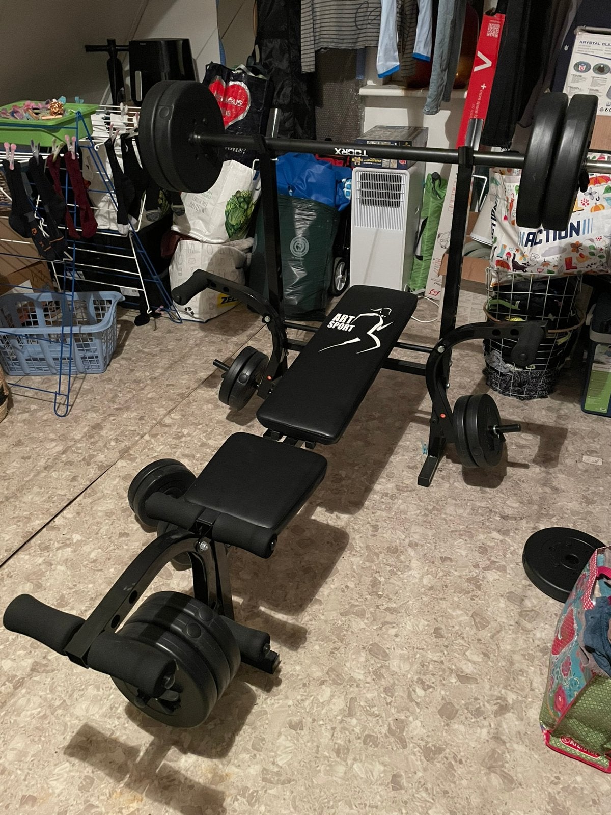 Halterbank met extra gewichten, Ophalen, Zo goed als nieuw, Fitnessbank