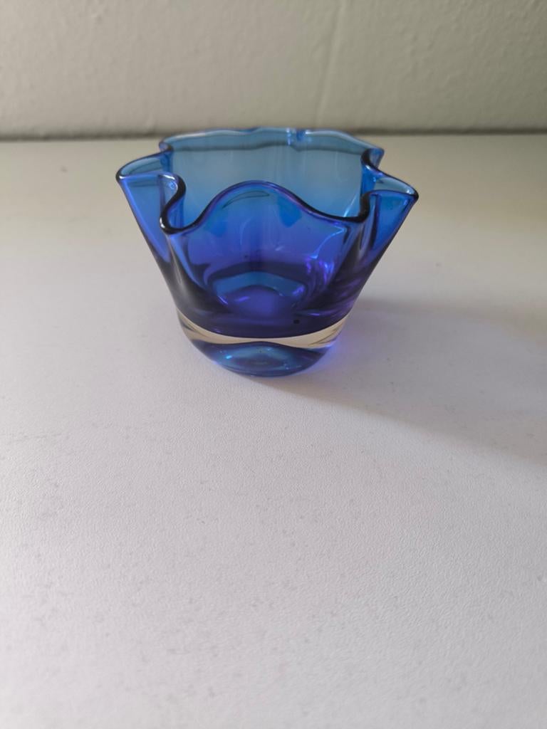 Blauwe glazen waxinelichthouder, Overige materialen, Gebruikt, Blauw, Ophalen of Verzenden