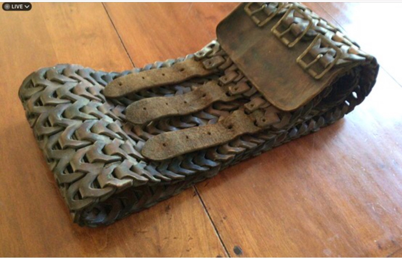 Antieke brede leren riem met 3-gespsluitingen, Antiek en Kunst, Ophalen of Verzenden, Dames