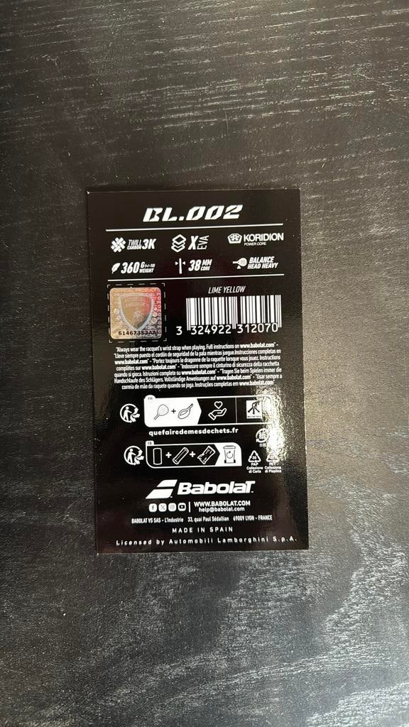 *Nieuw* Babolat x Lamborghini padel racket CL.002 lime geel, Ophalen, ., Nieuw, Babolat