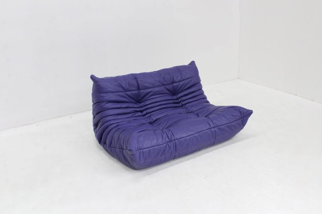 Vintage paarse leren Togo 2-zitsbank van Ligne Roset, Design, 150 tot 200 cm, Tweepersoons, Ophalen of Verzenden