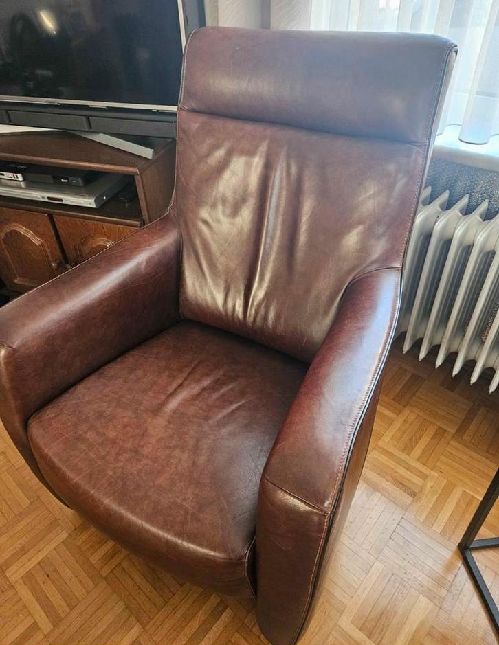 Bruin Leren stoel/fauteuille, Ophalen, Zo goed als nieuw, 75 tot 100 cm, 50 tot 75 cm