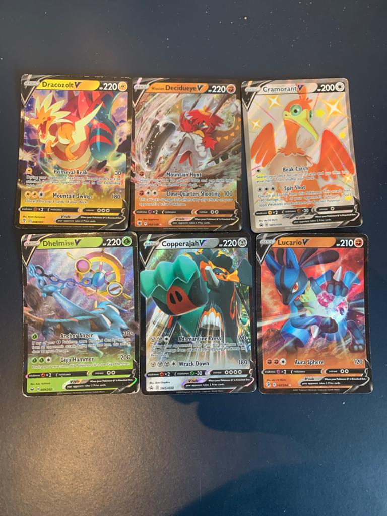 Pokémon V-kaarten: Dracozolt, Decidueye, Cramorant, Dhelmise, Ophalen of Verzenden, Gebruikt, Meerdere kaarten