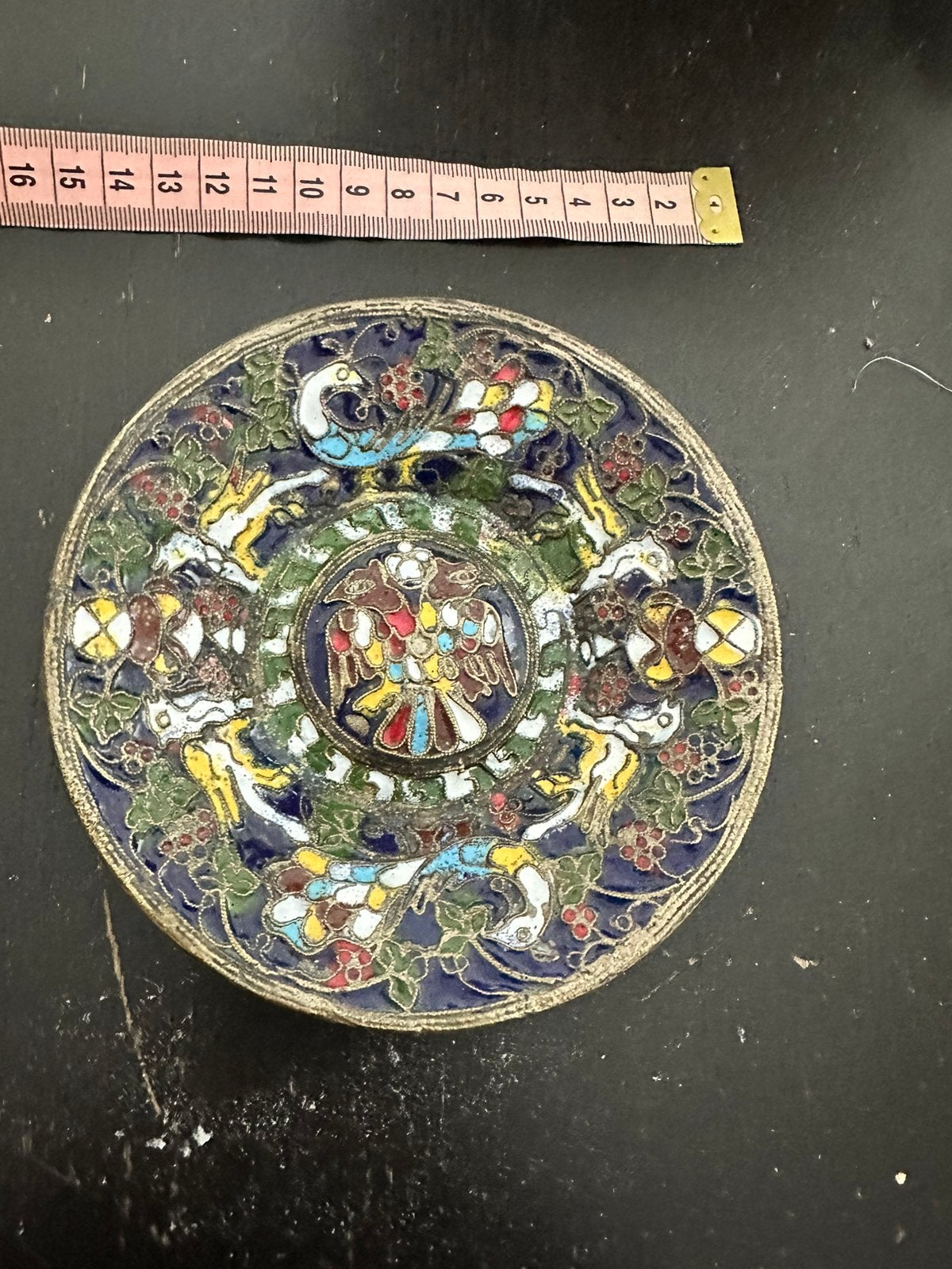 Antieke Cloisonné Emaille Schaal met Dubbele Adelaar, Ophalen of Verzenden