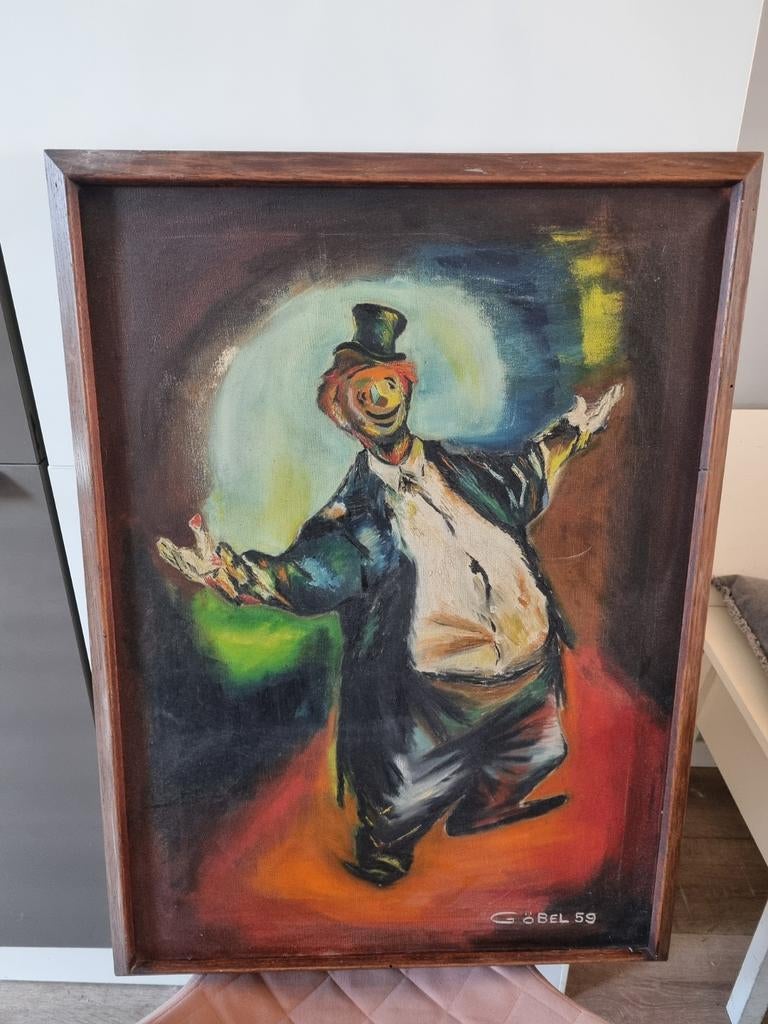 GROOT schilderij clown 75 x 55 cm door Göbel (1959), Ophalen of Verzenden