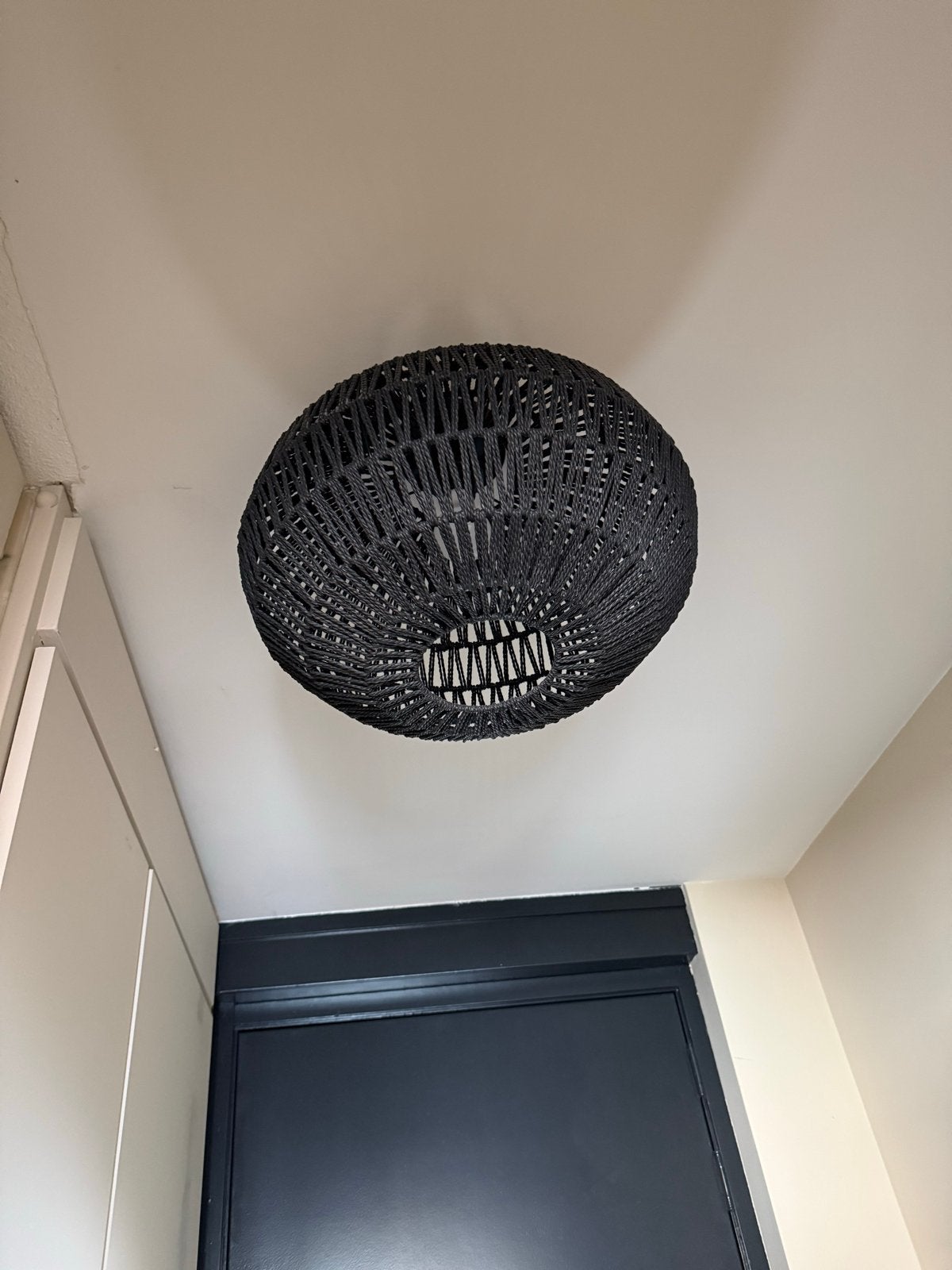 Kwantum Plafondlamp Zwart - Rotan Look, Huis en Inrichting, Gebruikt, Modern, Zwart, Natuurlijk materiaal