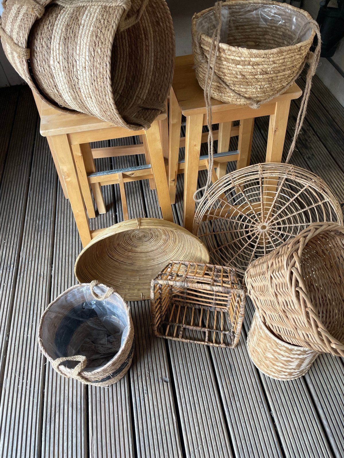 Diverse rieten manden en schalen - Set van 9, Ophalen, Gebruikt, Gevlochten, Mand