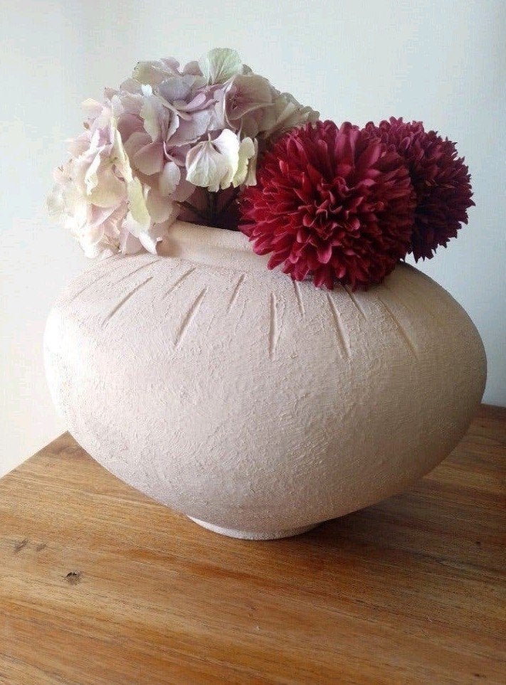Brocante bloempot, Met patroon/structuur, Beige, Natuurlijk materiaal, Ophalen of Verzenden