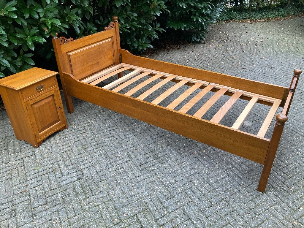 eiken ledekant en nachtkastje, Ophalen, 90 cm, Eenpersoons, Bruin