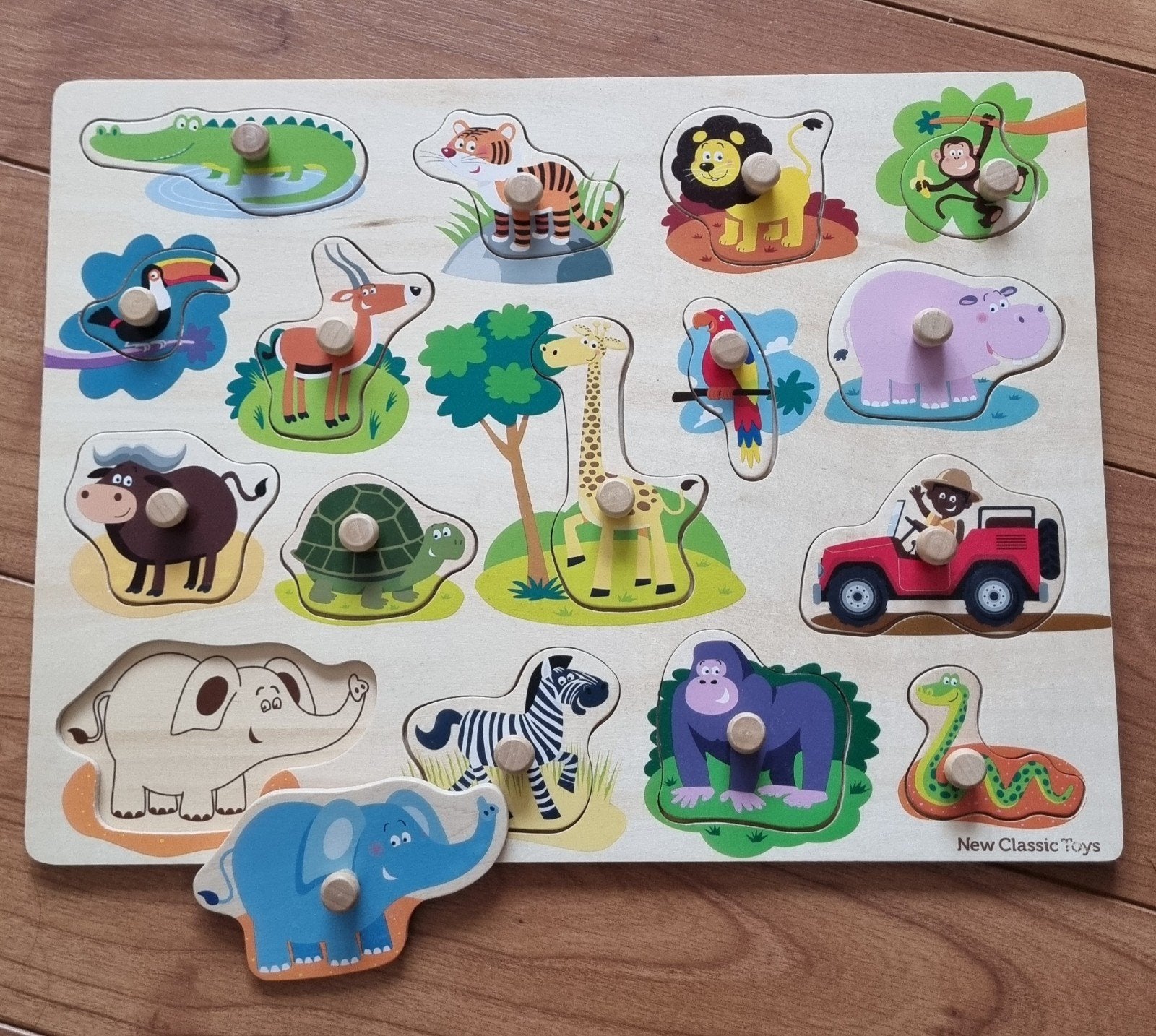 Houten Dieren Puzzel - Educatief Speelgoed, Ophalen, Minder dan 10 stukjes, Zo goed als nieuw, 6 maanden tot 2 jaar