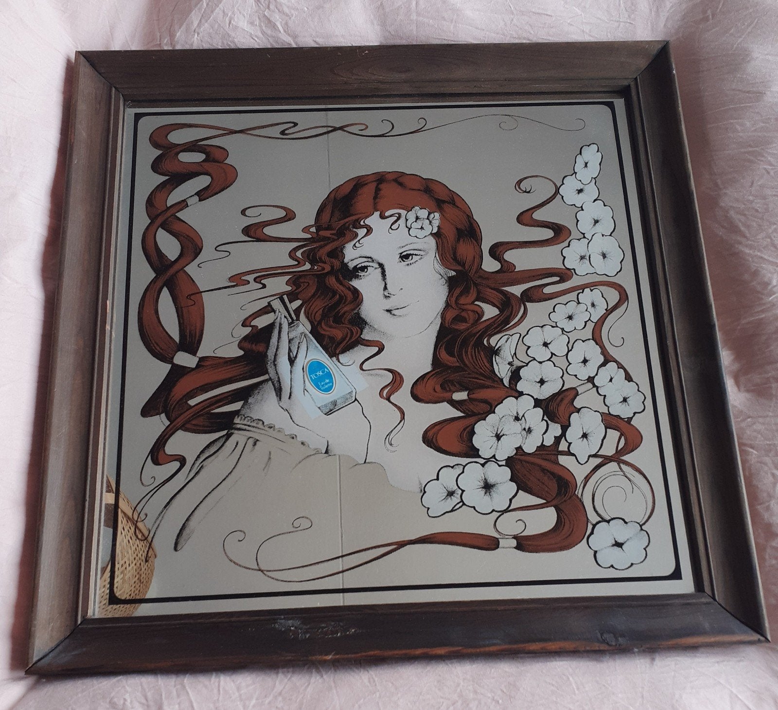 Vintage spiegel Art nouveau Tosca parfum, Antiek en Kunst, Ophalen of Verzenden