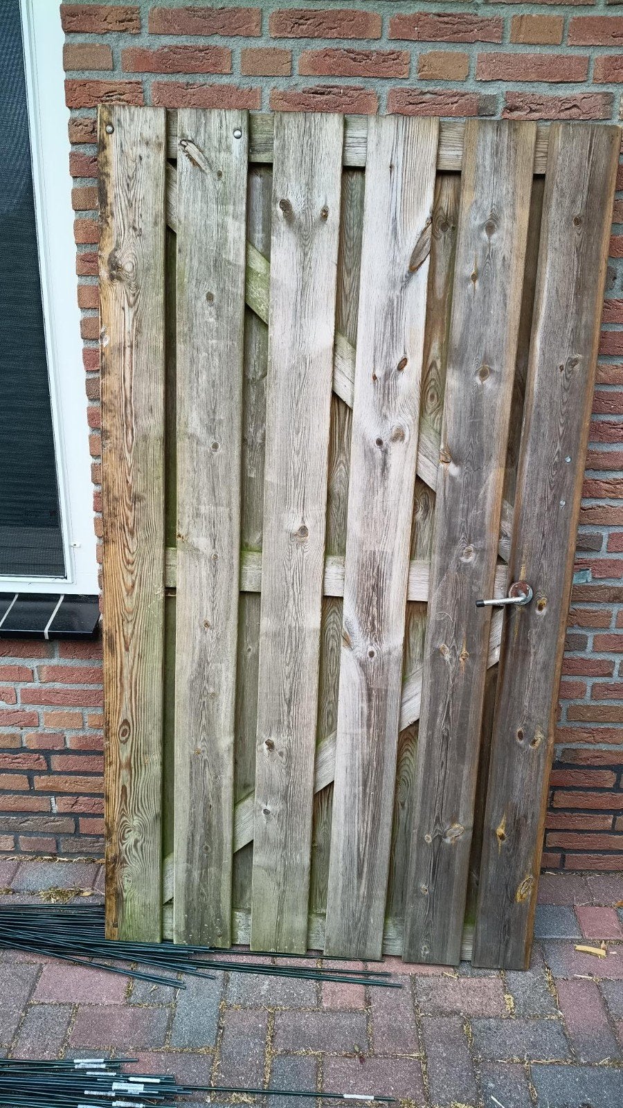 Houten tuinpoort 100x180 cm (nieuwe scharnieren nodig), Tuin en Terras, Tuinpoorten, Ophalen, Gebruikt, Draaipoort, 150 tot 200 cm