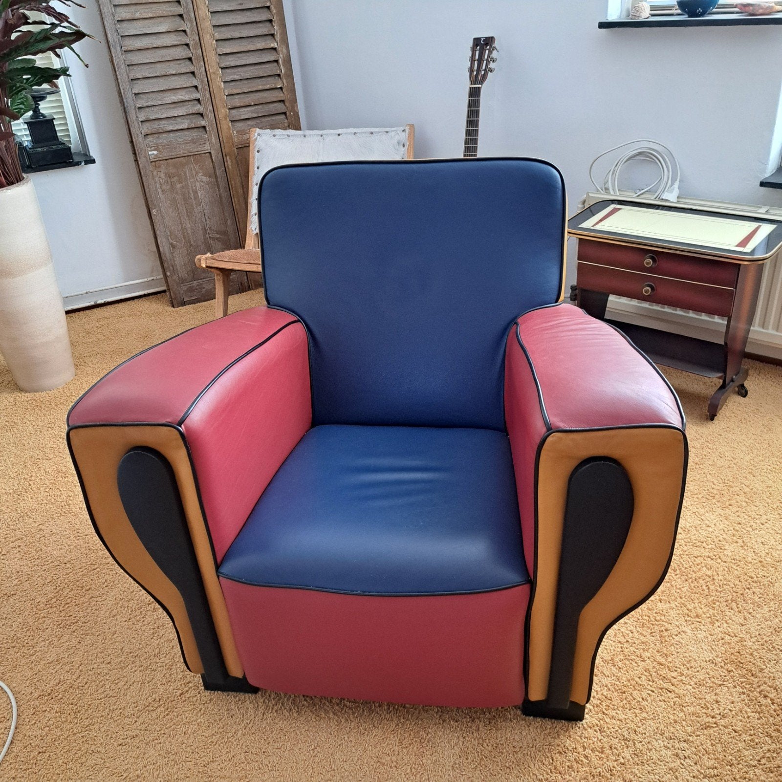 mondiale lederenstoel, Gebruikt, Memphis stijl, Retro, Vintage, 75 tot 100 cm, Ophalen of Verzenden