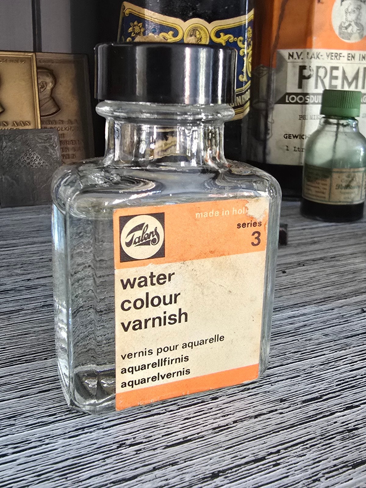 Antieke Glazen 8 hoekige Talens Water Colour Varnish Fles, Antiek en Kunst, Ophalen of Verzenden