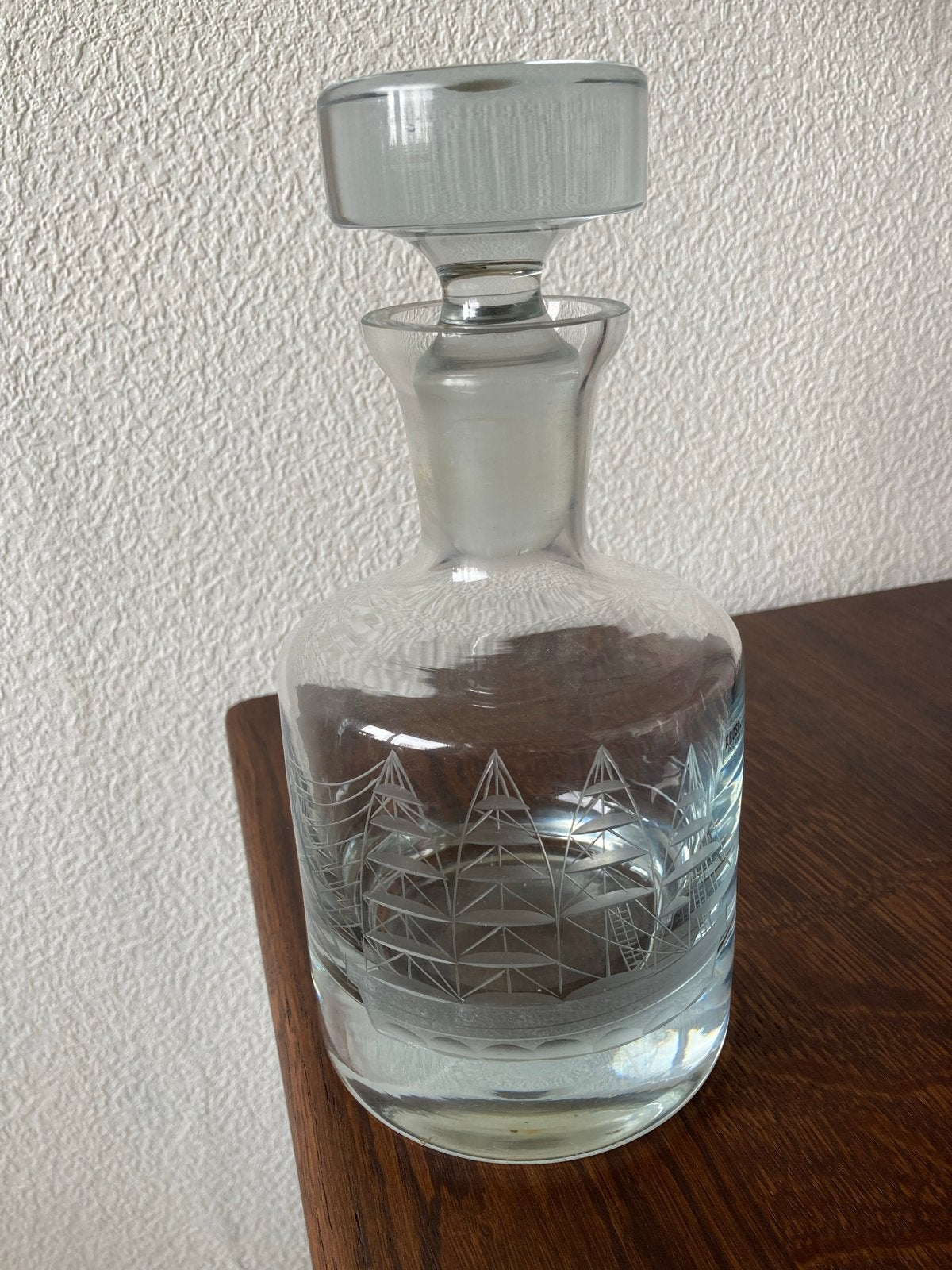 Vintage Krosno kristallen karaf met klipper gravure, Ophalen of Verzenden