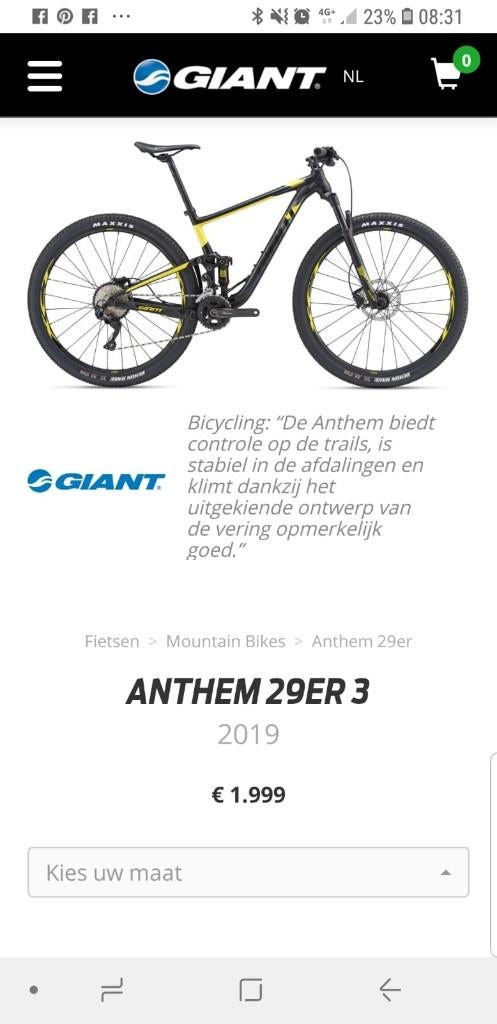 Giant mountain bike Anthem, Fietsen en Brommers, Fietsen | Mountainbikes en ATB, Ophalen, 57 cm of meer, Giant, Zo goed als nieuw