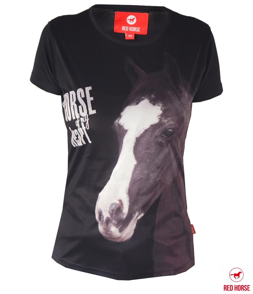 Zwart paarden T-shirt Red Horse Horsy maat 104 en 116, Kinderen, Dressuur, Nieuw, Ophalen of Verzenden