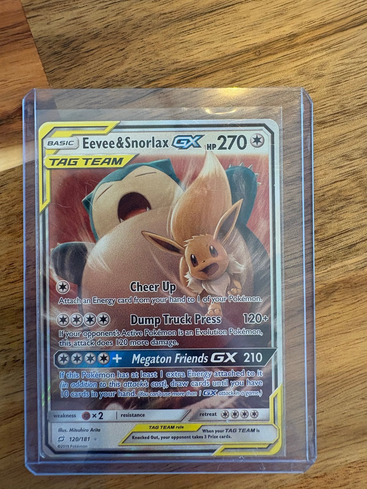 Pokémon Kaart: Eevee & Snorlax GX (TAG TEAM) - 270 HP, Hobby en Vrije tijd, Ophalen of Verzenden, Zo goed als nieuw, Losse kaart