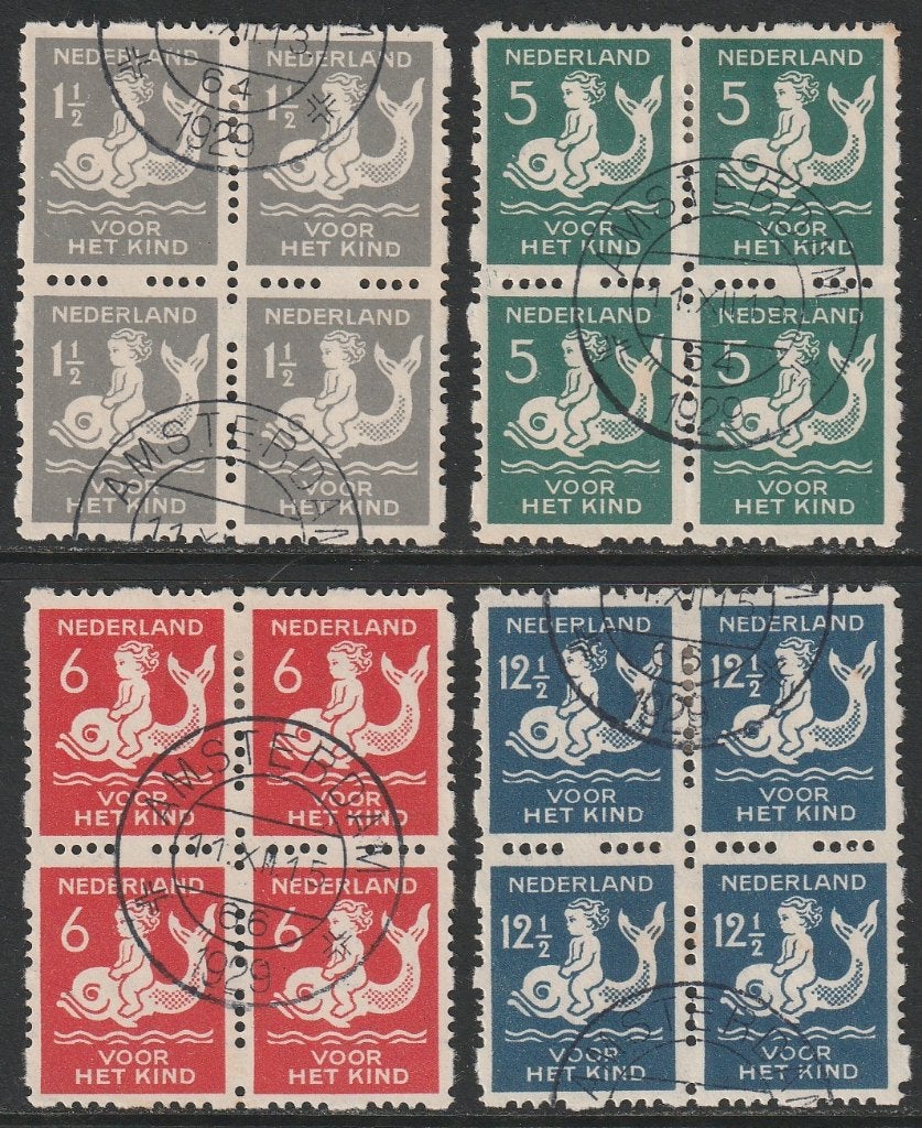 1929, Kind, Roltanding, NVPH R82/R85, 4-blok, gestempelt, Postzegels en Munten, Verzenden, T/m 1940, Gestempeld