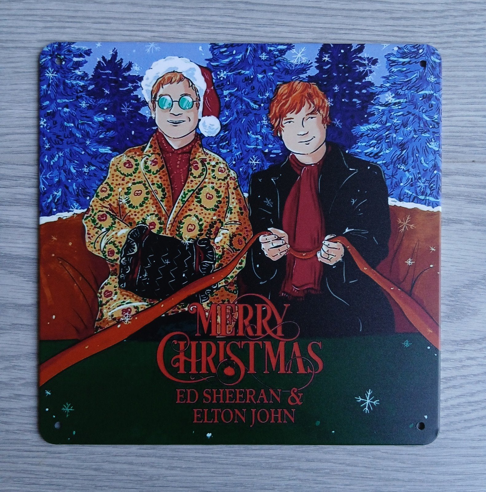 Ed Sheeran Elton John Merry Christmas 20x20 cm Reclamebord, Verzamelen, Ophalen of Verzenden, Nieuw, Poster, Artwork of Schilderij