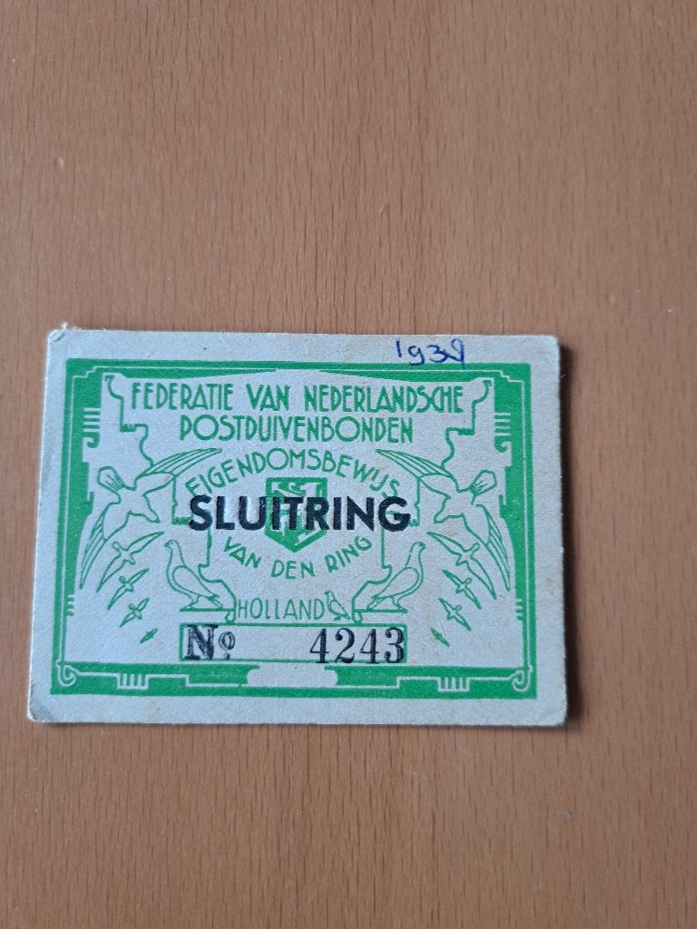 Eigendomsbewijs van Sluitring postduiven, Ophalen of Verzenden, Gebruikt, Beeldje of Figuurtje