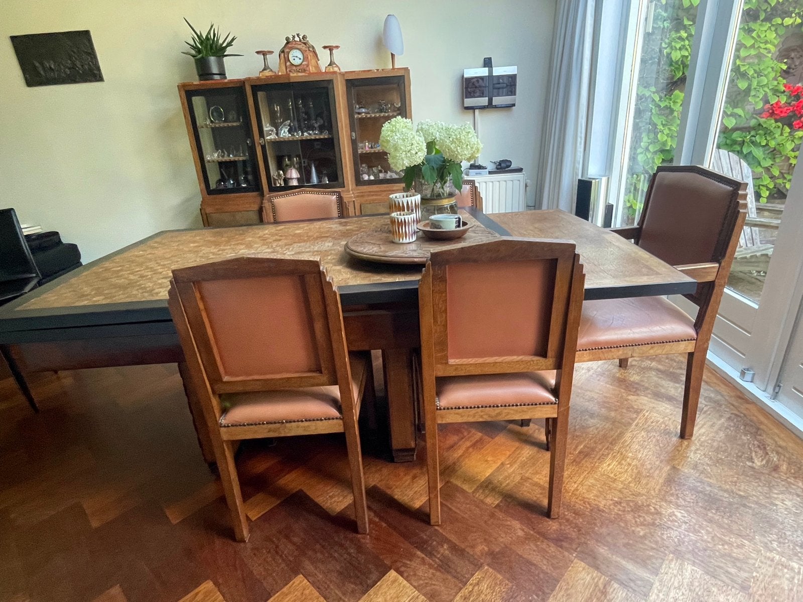 Set van 6 Art Deco eetkamerstoelen, leer heeft aandacht nodi, Ophalen