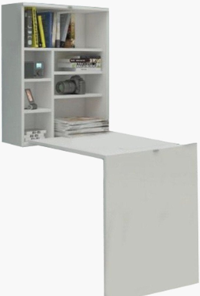 Wand bureau wandtafel met opbergruimte - Wit, inklapbaar, Ophalen, Opbergruimte, Spaanplaat of MDF, Zo goed als nieuw