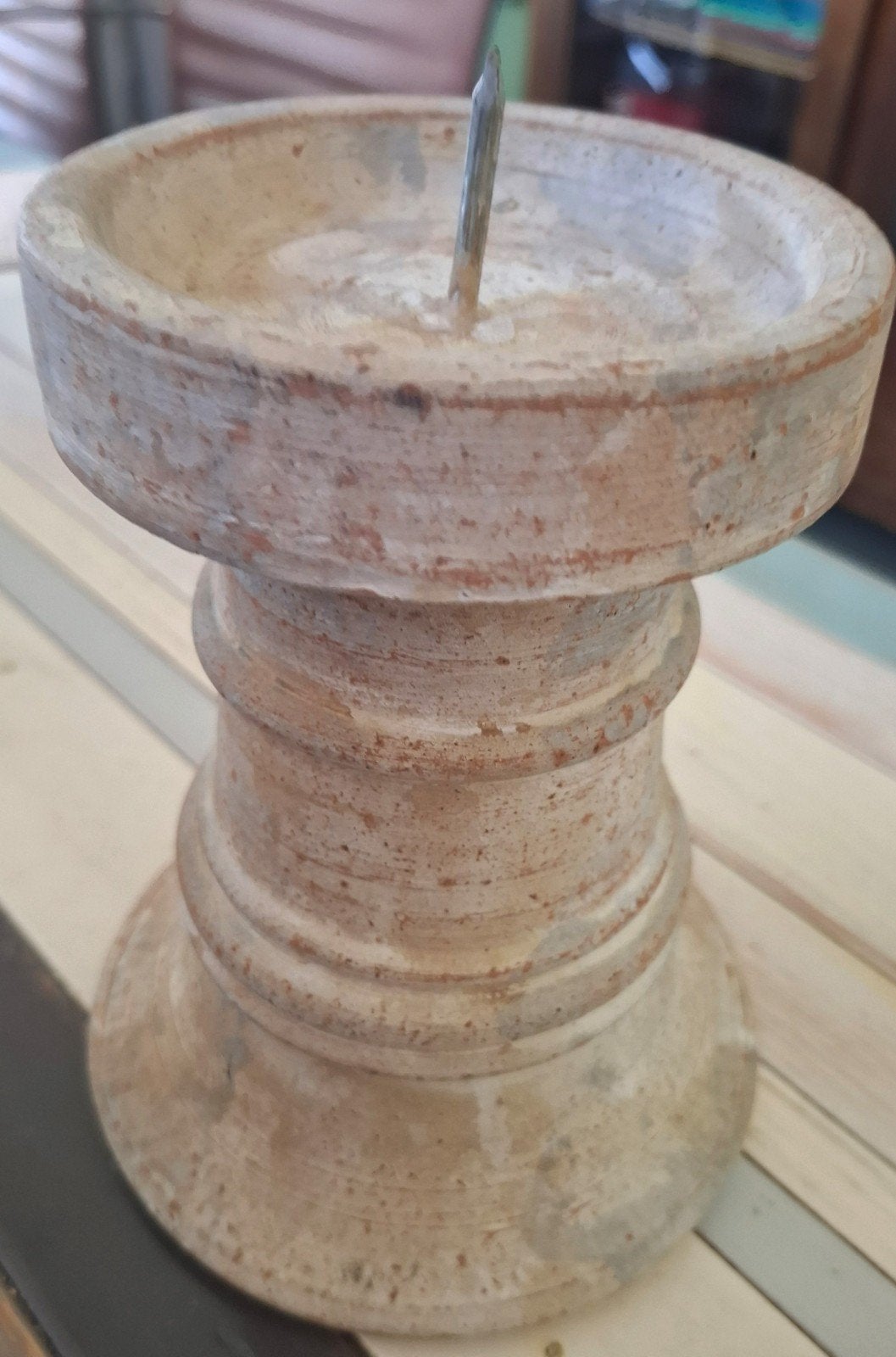 kandelaar voor dikke kaars diameter ca 9 a 10 cm, Ophalen, Beige, Nieuw, 18 cm