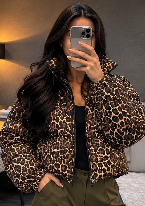 Threadbare Panterprint Puffer Jas – Maat L, Verzenden, Zo goed als nieuw, Maat 42/44 (L), Bruin