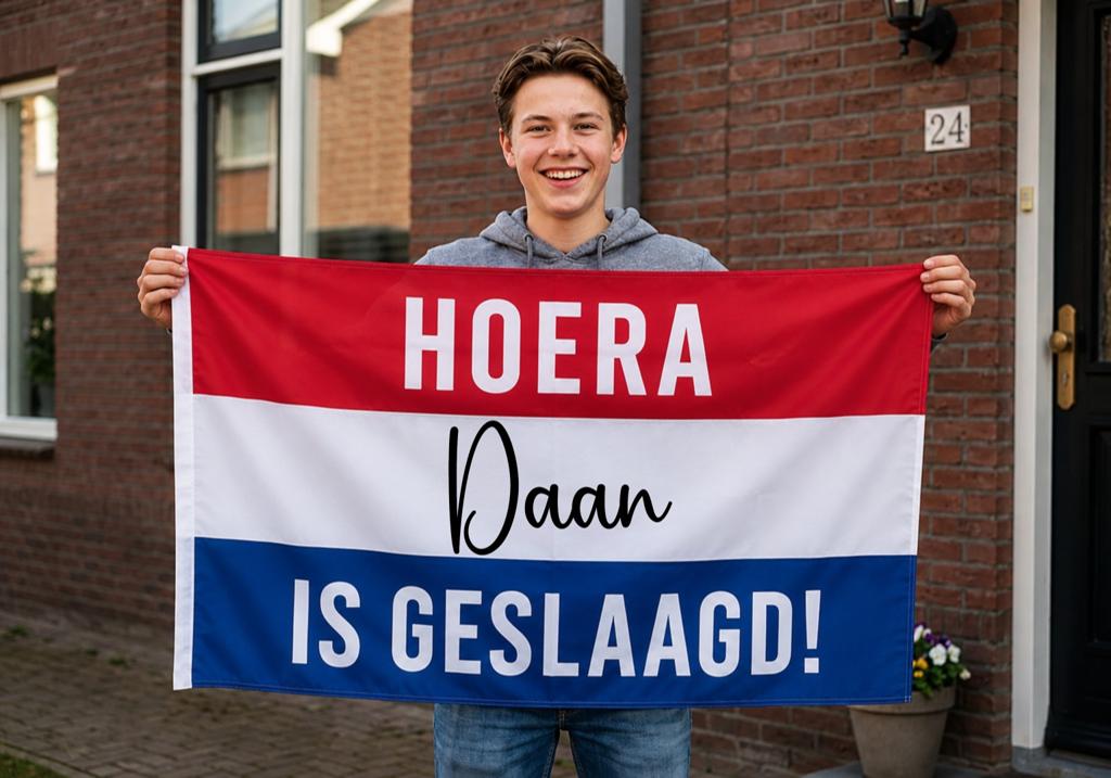 Vlag geslaagd met naam, Ophalen of Verzenden, Nieuw