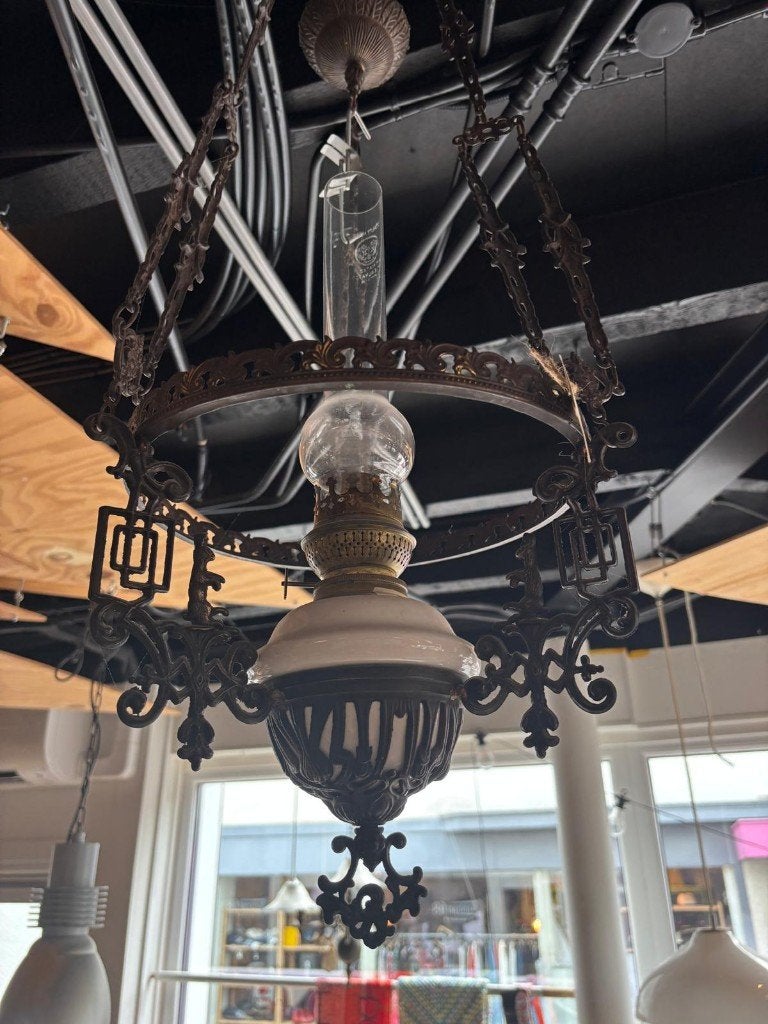Hangende olielamp, Ophalen, Gebruikt, Glas, Antiek/Vintage