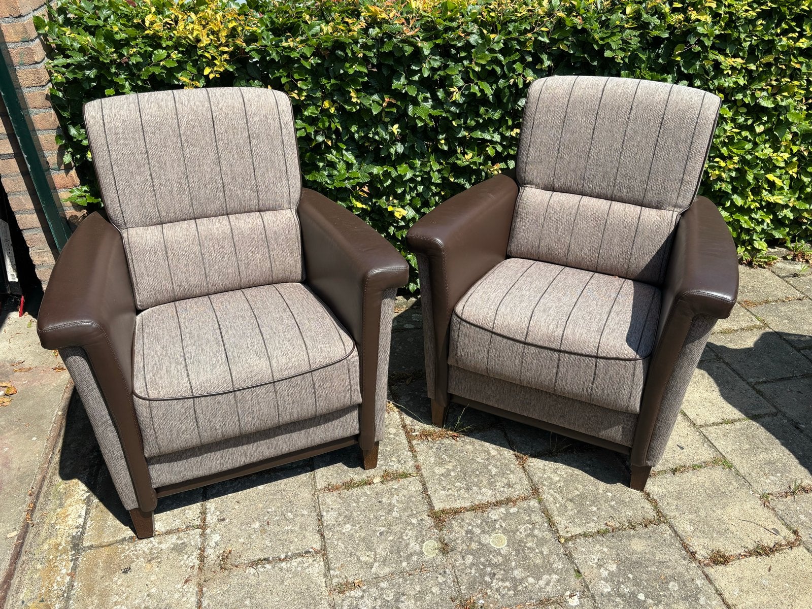 Set van 2 comfortabele fauteuils, bruin/beige, Huis en Inrichting, Ophalen, Zo goed als nieuw, 75 tot 100 cm, Leer