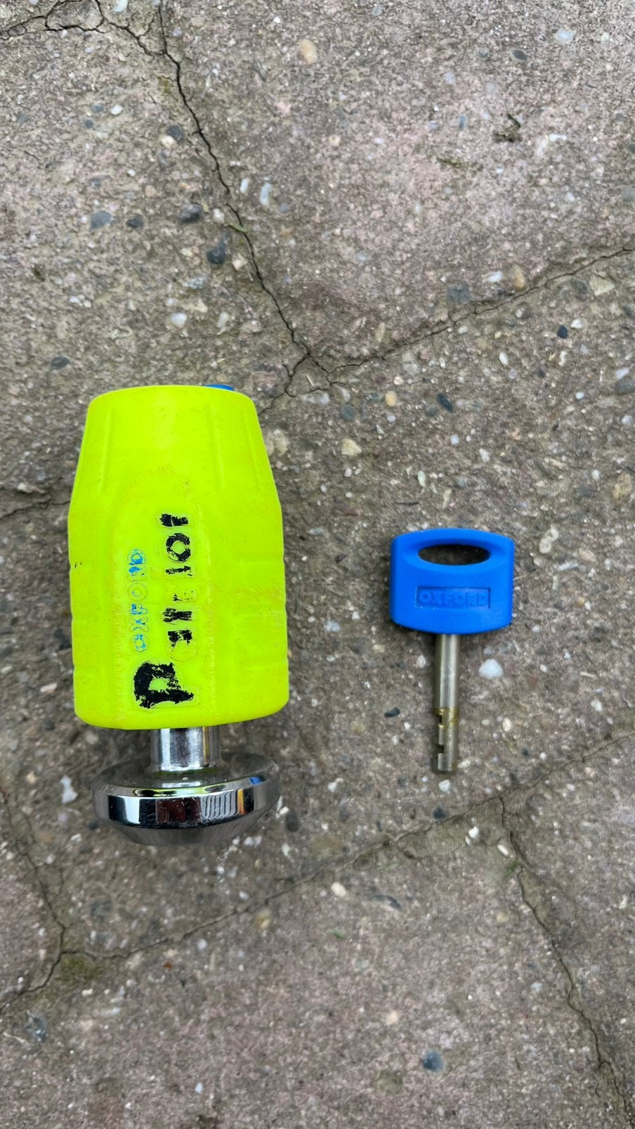 Oxford Patriot Schijfremslot - Fluor geel, Motoren, Accessoires | Sloten, Zo goed als nieuw, Ophalen of Verzenden