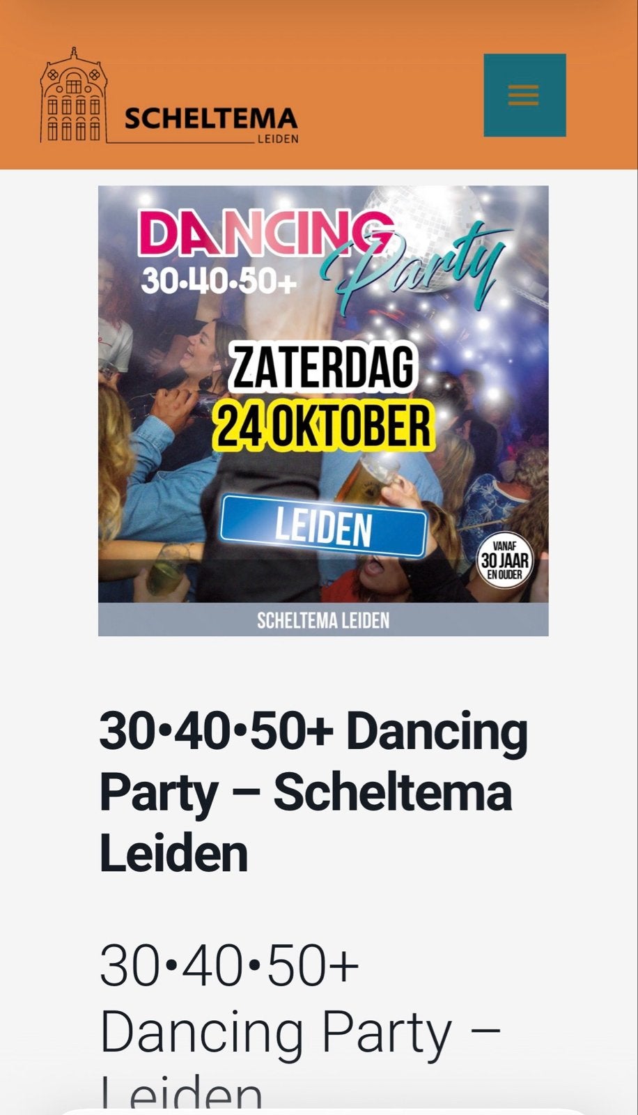 1 ticket 30-40-50+ dancing party scheltema leiden, Eén persoon