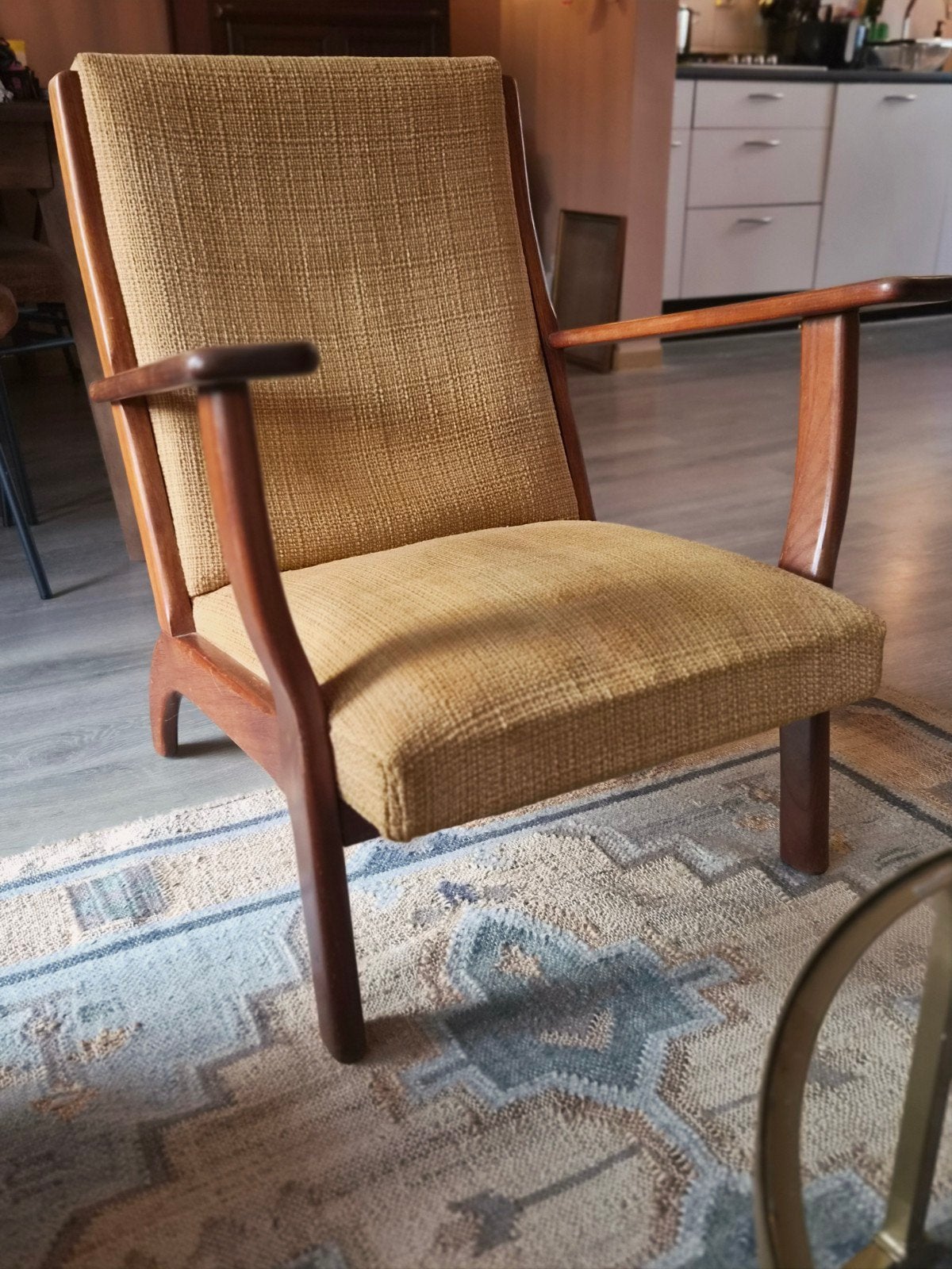 Scandinavisch vintage mid-century okergeel fauteuil, Ophalen
