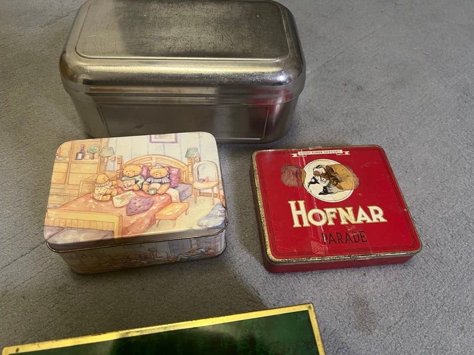 2 Mepal opbergblikken - en diverse andere retro blikken, Ophalen of Verzenden, Gebruikt, Koek(jes), Overige merken