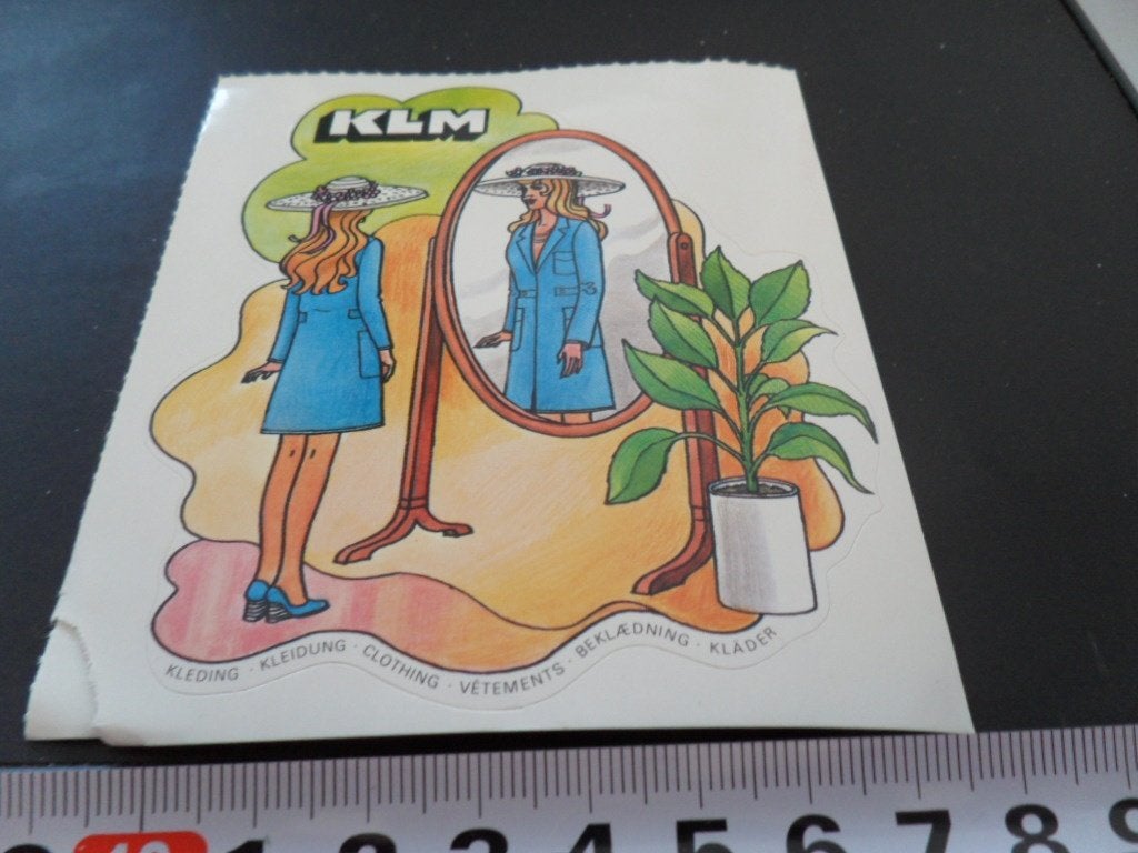 sticker KLM kleding strip vrouw hoek spiegel, Ophalen of Verzenden, Zo goed als nieuw