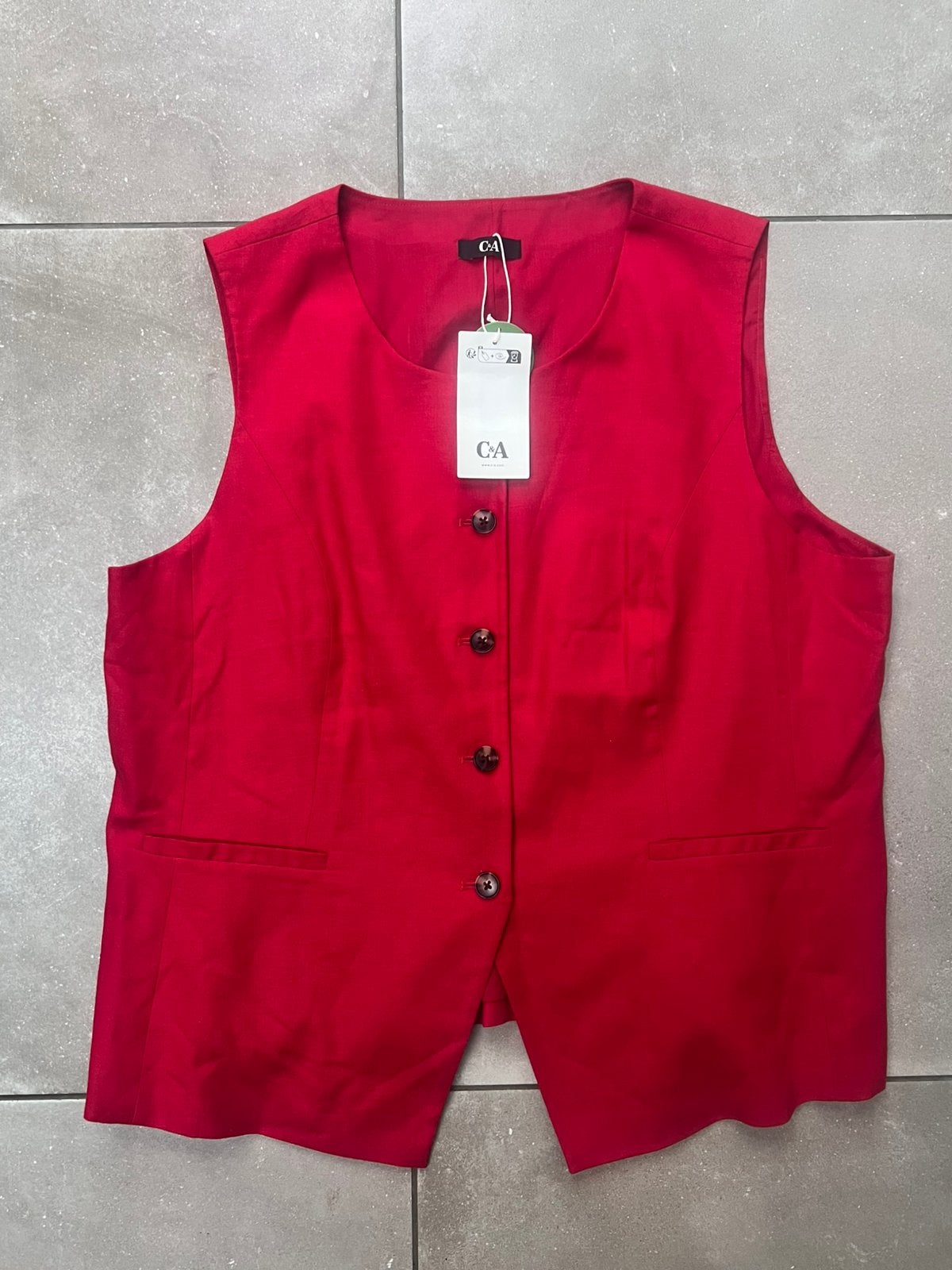 C&A NIEUW MET KAARTJES RODE GILET VAN LINNEN MAAT 46, Ophalen of Verzenden, Nieuw, Rood, Overige typen