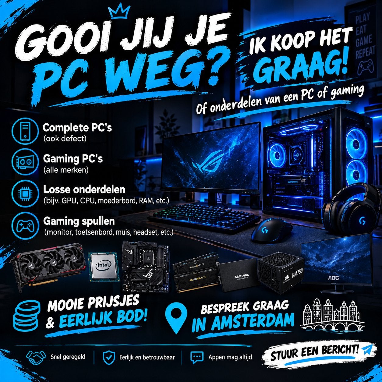 Gaming PC's, onderdelen en accessoires gezocht!, Computers en Software, Ophalen of Verzenden, Gebruikt, Gaming