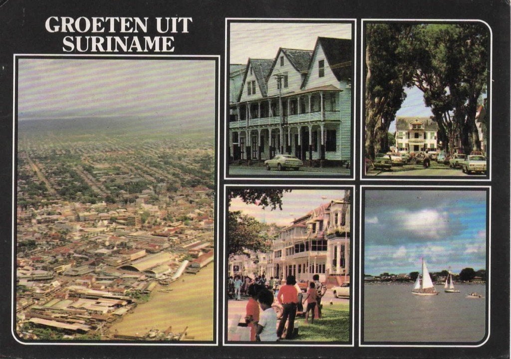 Ansichtkaart Suriname, 5-luik, View Paramaribo, zeilboot, Verzamelen, Ophalen of Verzenden, 1980 tot heden, Gelopen, Buiten Europa