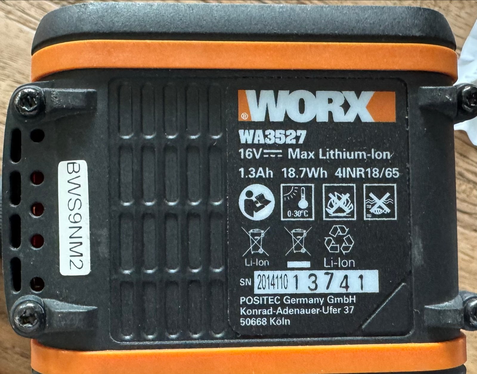 Worx accu 16V Max Lithium-Ion 2x van Accuboormachine, Doe-het-zelf en Verbouw, Gereedschap | Boormachines, Ophalen, Gebruikt, Variabele snelheid