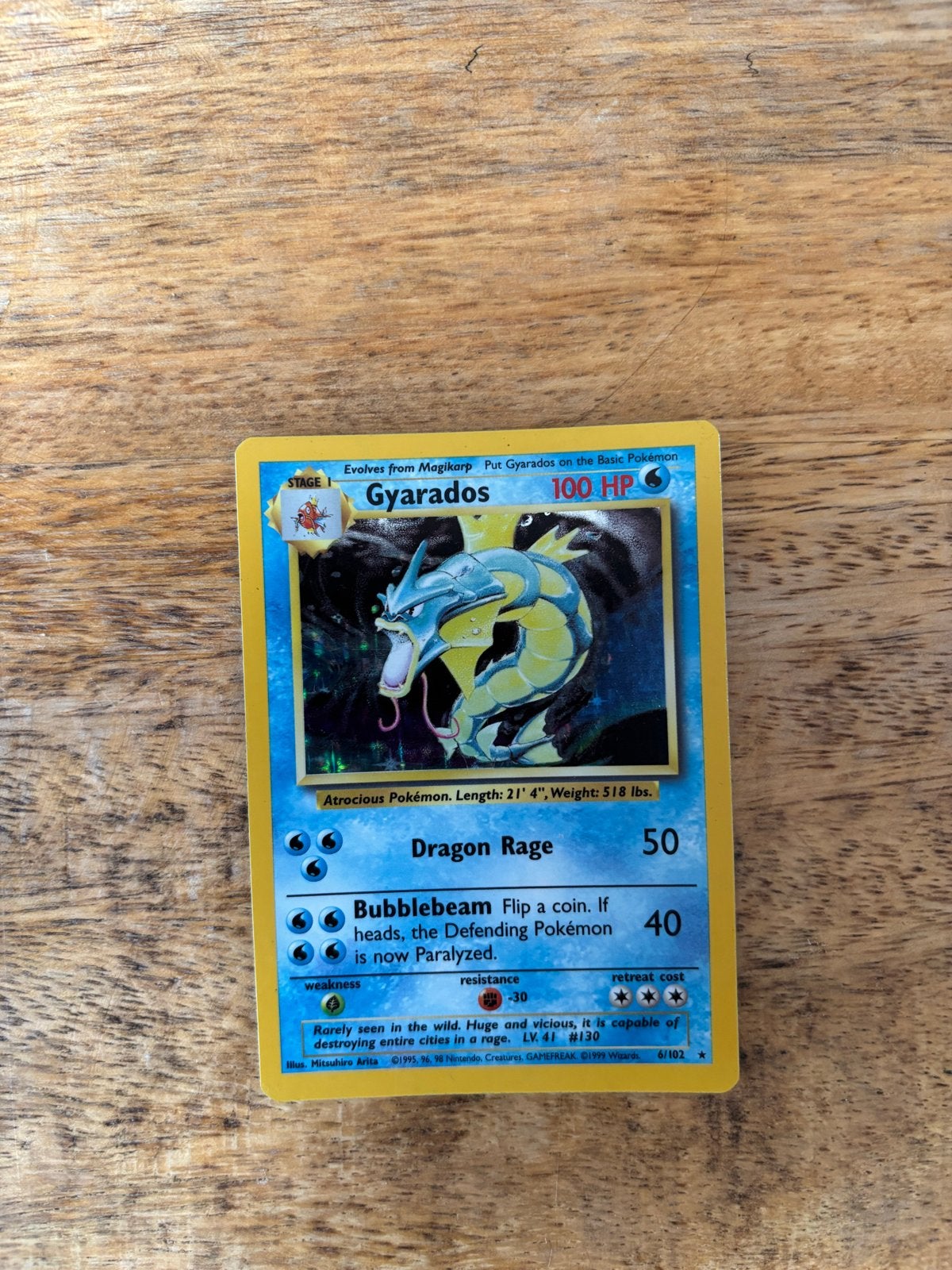 Pokémon Gyarados 6/102 Holo – Base Set 1999 Vintage, Ophalen of Verzenden, Gebruikt, Losse kaart